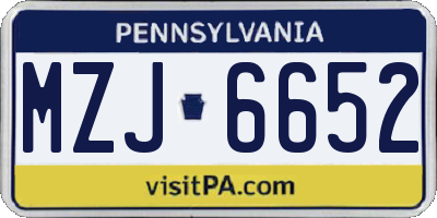 PA license plate MZJ6652