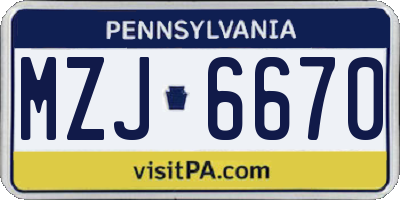 PA license plate MZJ6670