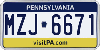 PA license plate MZJ6671