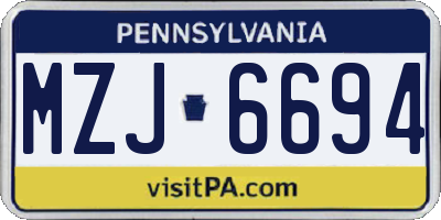 PA license plate MZJ6694