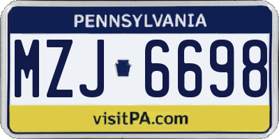 PA license plate MZJ6698