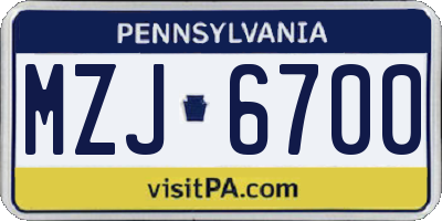 PA license plate MZJ6700