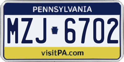 PA license plate MZJ6702
