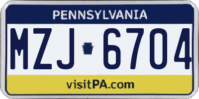 PA license plate MZJ6704