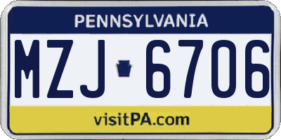 PA license plate MZJ6706