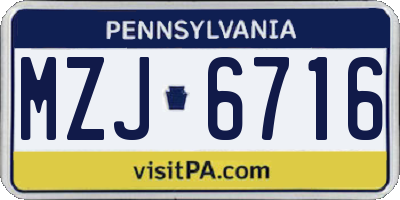 PA license plate MZJ6716