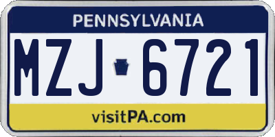 PA license plate MZJ6721
