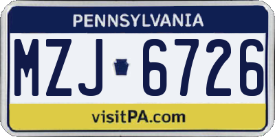 PA license plate MZJ6726