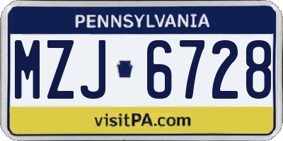 PA license plate MZJ6728
