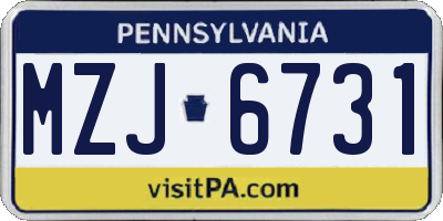 PA license plate MZJ6731