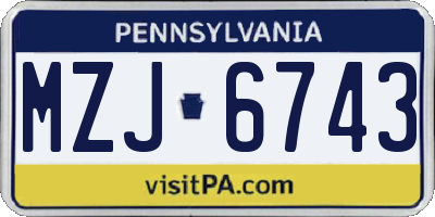 PA license plate MZJ6743