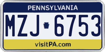 PA license plate MZJ6753