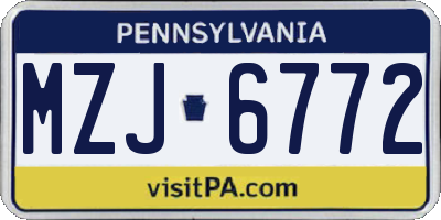 PA license plate MZJ6772
