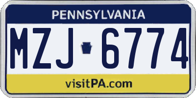 PA license plate MZJ6774