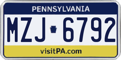 PA license plate MZJ6792