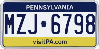 PA license plate MZJ6798