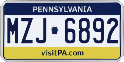 PA license plate MZJ6892