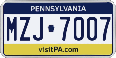 PA license plate MZJ7007