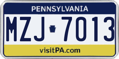 PA license plate MZJ7013