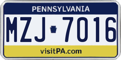 PA license plate MZJ7016