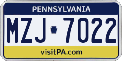 PA license plate MZJ7022