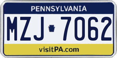 PA license plate MZJ7062