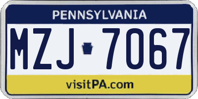 PA license plate MZJ7067