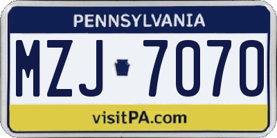 PA license plate MZJ7070