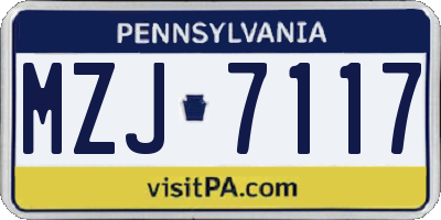 PA license plate MZJ7117