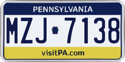 PA license plate MZJ7138