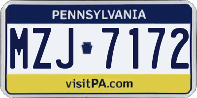 PA license plate MZJ7172
