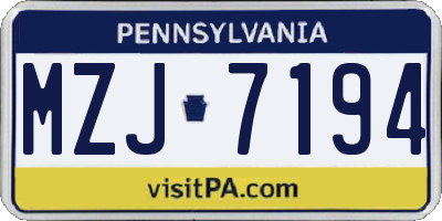 PA license plate MZJ7194