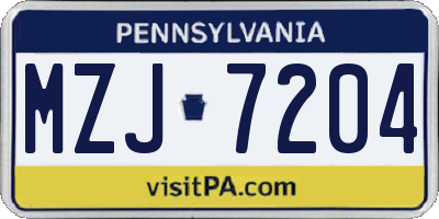 PA license plate MZJ7204