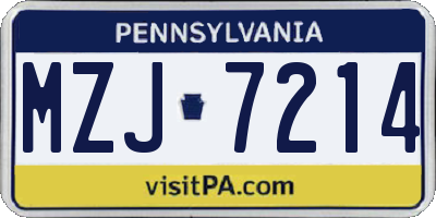 PA license plate MZJ7214