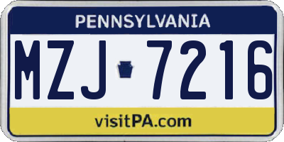PA license plate MZJ7216