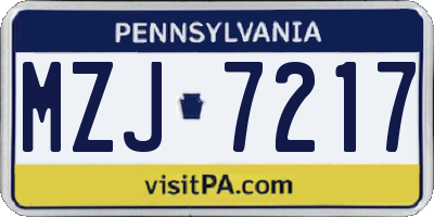 PA license plate MZJ7217