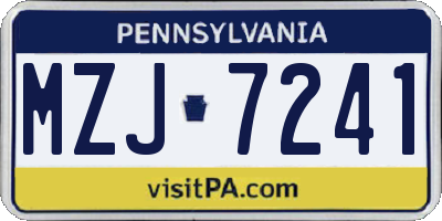 PA license plate MZJ7241