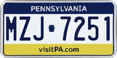 PA license plate MZJ7251