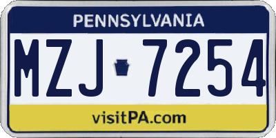 PA license plate MZJ7254