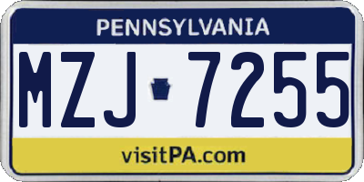 PA license plate MZJ7255