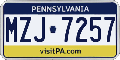 PA license plate MZJ7257