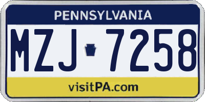 PA license plate MZJ7258