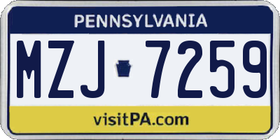 PA license plate MZJ7259