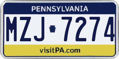 PA license plate MZJ7274