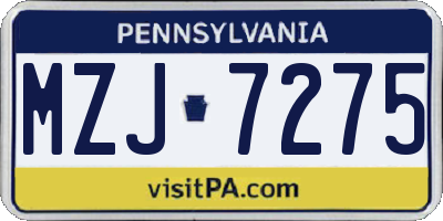 PA license plate MZJ7275