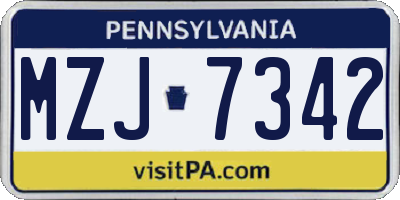 PA license plate MZJ7342