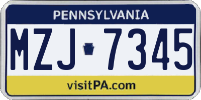 PA license plate MZJ7345