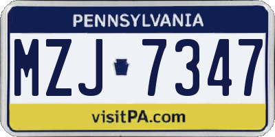 PA license plate MZJ7347