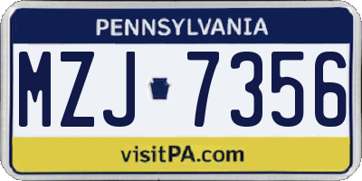 PA license plate MZJ7356