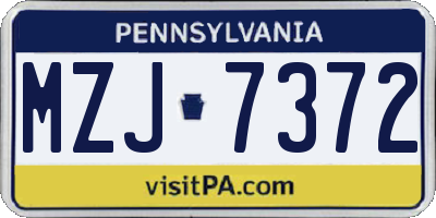 PA license plate MZJ7372